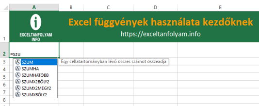 Excel szum függvény