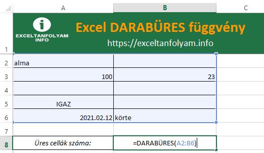 Excel DARABÜRES függvény