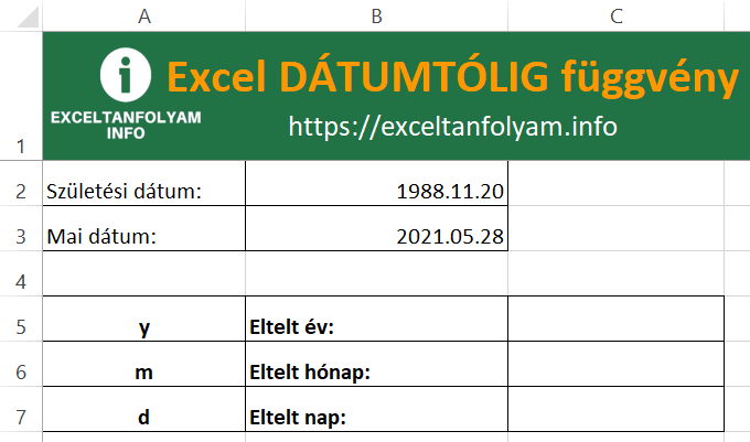 Excel DÁTUMTÓLIG függvény példán keresztül