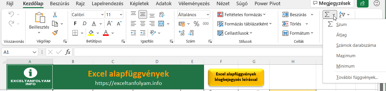 Excel alapfüggvények bemutatása feladaton keresztül
